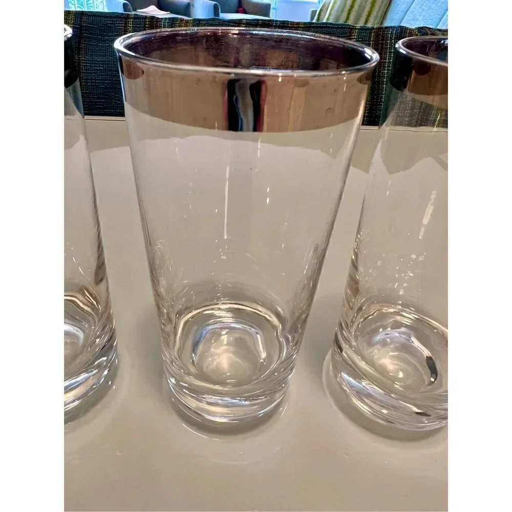 Lot of 3 Dorothy Thorpe Silver Rim Highball Glasses Ice Tea Drinking Glasses